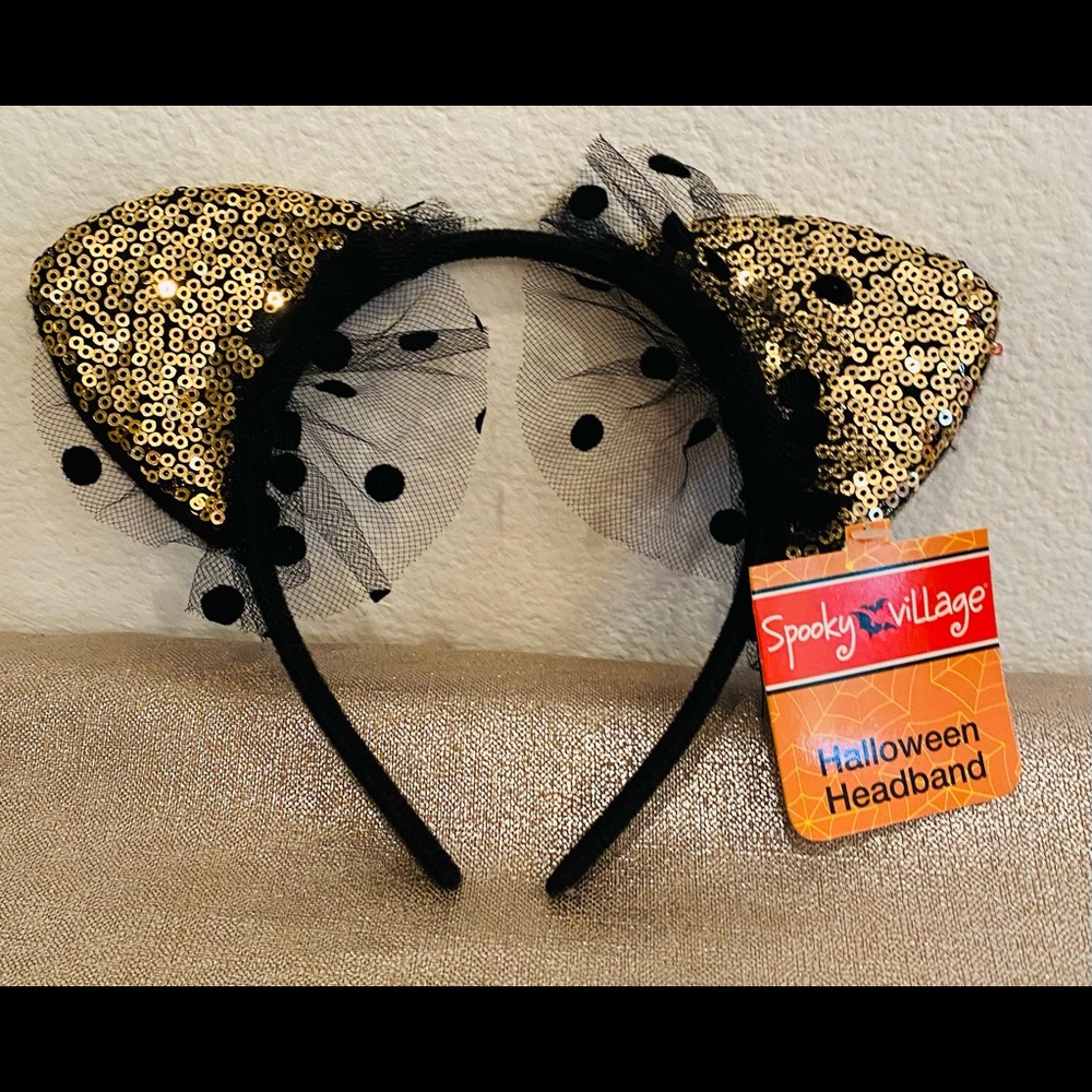 Halloween Headband Gold Fancy Cat Ears costume accessory NWT